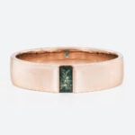 0.2ct Baguette Cut Moss Agate Engagement Ring Bezel Wide Band in Rose Gold