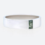 0.2ct Baguette Cut Moss Agate Engagement Ring Bezel Wide Band in White Gold