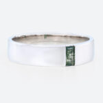 0.2ct Baguette Cut Moss Agate Engagement Ring Bezel Wide Band in White Gold