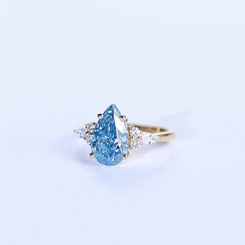 2ct Lab Fancy Blue Diamond Rings Pear Shaped 4-Prong Engagement Ring in Yellow Gold
