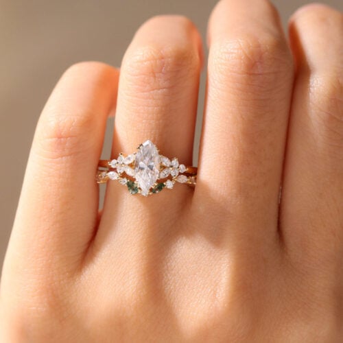 Marquise Moissanite Ring Set Nature Inspired Vintage Engagement Rings