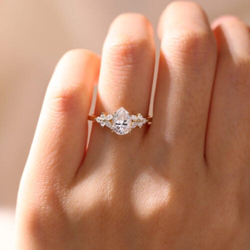 Pear Moissanite Ring Vintage Rose Gold Engagement Rings