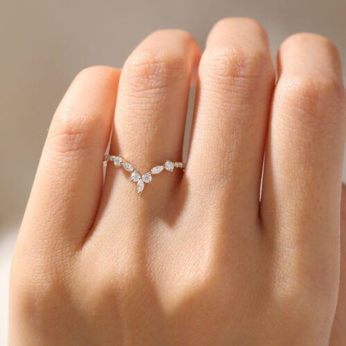 Yellow Gold Stackable Rings Marquise Cut Moissanite Engagement Ring
