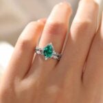 Solid Gold Round Cut Emerald & Diamond Anniversary Wedding Ring Vintage Stackable Bands