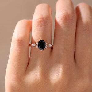 Gothic-Inspired Jewelry - Oval Cut Black Onyx Ring 1ct Rose Gold Vintage Engagement Ring