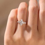 Yellow Gold 1 Carat Marquise Diamond Ring Lab Diamond Cluster Rings