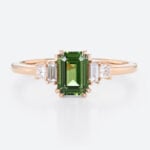 1.2ct Green Sapphire Engagement Ring​ Emerald Cut Natural Gemstone in Rose Gold
