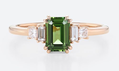 1.2ct Green Sapphire Engagement Ring​ Emerald Cut Natural Gemstone in Rose Gold