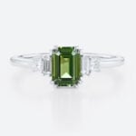 1.2ct Green Sapphire Engagement Ring​ Emerald Cut Natural Gemstone in White Gold