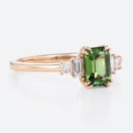 1.2ct Green Sapphire Engagement Ring​ Emerald Cut Natural Gemstone in Rose Gold