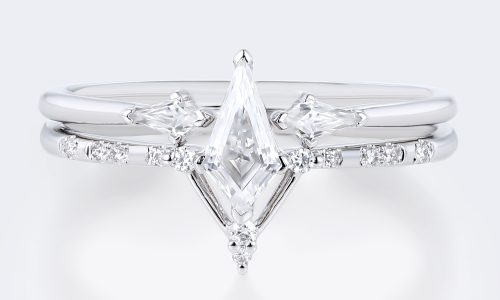 0.5ct Kite Cut Moissanite Engagement Rings Set with Open Band in White Gold