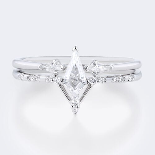 0.5ct Kite Cut Moissanite Engagement Rings Set with Open Band in White Gold