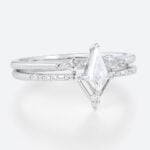 Kite Cut Moissanite Chevron Engagement Ring Set with Open Band (4)