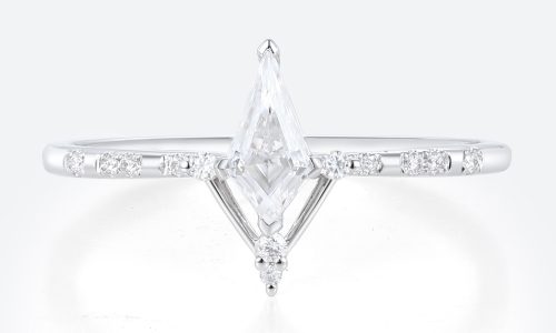 0.5ct Kite Cut Moissanite Ring​ White Gold Chevron Modern Bridal Ring