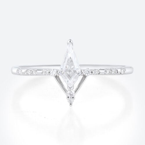 0.5ct Kite Cut Moissanite Ring​ White Gold Chevron Modern Bridal Ring