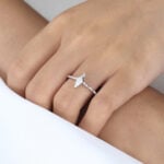 0.5ct Kite Cut Moissanite Ring​ White Gold Chevron Modern Bridal Ring