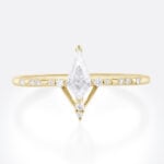 0.5ct Kite Cut Moissanite Ring​ Yellow Gold Chevron Modern Bridal Ring