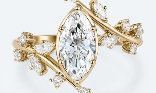 1ct Marquise Cut Lab Grown Diamond Ring Bypass Leaf 6-Prong Engagement Ring in Yellow Gold