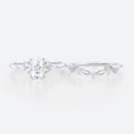 Oval Cut Moissanite Ring Set 1.4ct Botanical-Inspired Bridal Ring with Lab Diamond Side Stones in White Gold