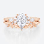 Oval Cut Moissanite Ring Set 1.4ct Botanical-Inspired Bridal Ring with Lab Diamond Side Stones in Rose Gold