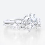 Oval Cut Moissanite Ring Set 1.4ct Botanical-Inspired Bridal Ring with Lab Diamond Side Stones in White Gold