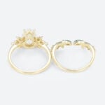 Pear Moissanite Promise Ring Set 1.7ct Floral Cluster Bridal Ring with Nature Inspired Leaf Ring