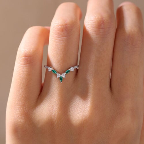 Vintage Engagement Rings White Gold Marquise Cut Emerald Rings
