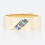 0.15ct Round Cut Lab Alexandrite Rings Streamlined Wide Wedding Band in Yellow Gold