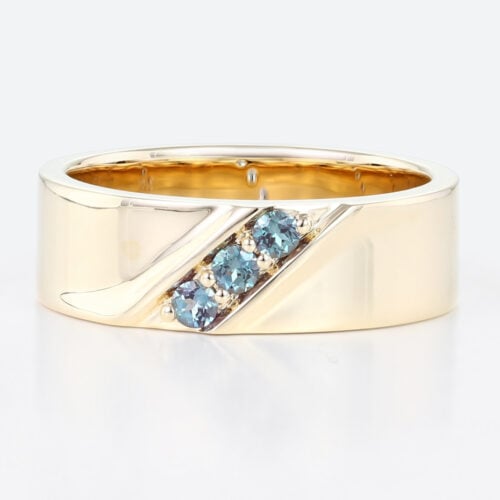 0.15ct Round Cut Lab Alexandrite Rings Streamlined Wide Wedding Band in Yellow Gold