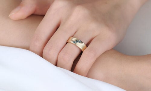 Chunky Engagement Rings - 0.15ct Round Cut Lab Alexandrite Rings Streamlined Wide Wedding Band in Yellow Gold