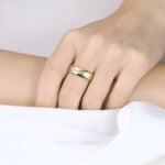 Brushed Gold Wedding Band Round Cut Lab Diamond Sleek Wide Band in Yellow Gold