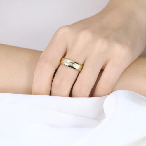 Brushed Gold Wedding Band Round Cut Lab Diamond Sleek Wide Band in Yellow Gold