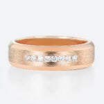 Brushed Gold Wedding Band Round Cut Lab Diamond Sleek Wide Band in Rose Gold