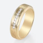 Brushed Gold Wedding Band Round Cut Lab Diamond Sleek Wide Band in Yellow Gold
