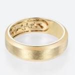 Brushed Gold Wedding Band Round Cut Lab Diamond Sleek Wide Band in Yellow Gold