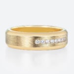 Brushed Gold Wedding Band Round Cut Lab Diamond Sleek Wide Band in Yellow Gold