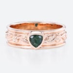 0.3ct Trillion Cut Moss Agate Ring Victorian Style Wide Wedding Band in Rose Gold