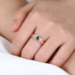 0.3ct Trillion Cut Moss Agate Ring Victorian Style Wide Wedding Band in Rose Gold