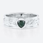 0.3ct Trillion Cut Moss Agate Ring Victorian Style Wide Wedding Band in White Gold