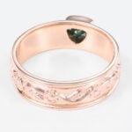 0.3ct Trillion Cut Moss Agate Ring Victorian Style Wide Wedding Band in Rose Gold