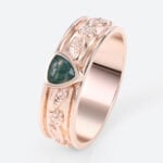 0.3ct Trillion Cut Moss Agate Ring Victorian Style Wide Wedding Band in Rose Gold