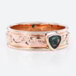 0.3ct Trillion Cut Moss Agate Ring Victorian Style Wide Wedding Band in Rose Gold