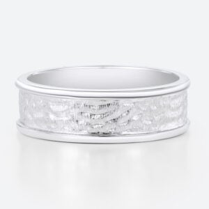 Minimalist Wide Band Engagement Rings with a Unique Textured Finish in White Gold