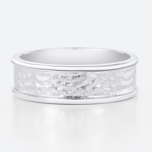 Minimalist Wide Band Engagement Rings with a Unique Textured Finish in White Gold