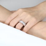 Minimalist Wide Band Engagement Rings with a Unique Textured Finish in White Gold