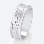 Minimalist Wide Band Engagement Rings with a Unique Textured Finish in White Gold