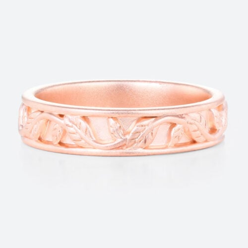 Solid Gold Wedding Band Art Nouveau Vine Wide Stacking Rings in Rose Gold