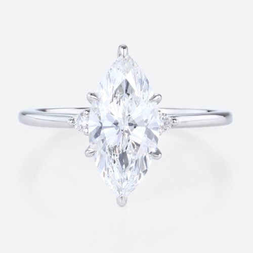 2ct Lab Grown Diamond Rings​ Marquise Cut Three Stone Promise Ring in White Gold