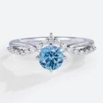 Round Cut Lab Blue Diamond Ring​ 0.5ct Tiara 4 Claw Prong Engagement Ring in White Gold