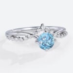 Round Cut Lab Blue Diamond Ring​ 0.5ct Tiara 4 Claw Prong Engagement Ring in White Gold